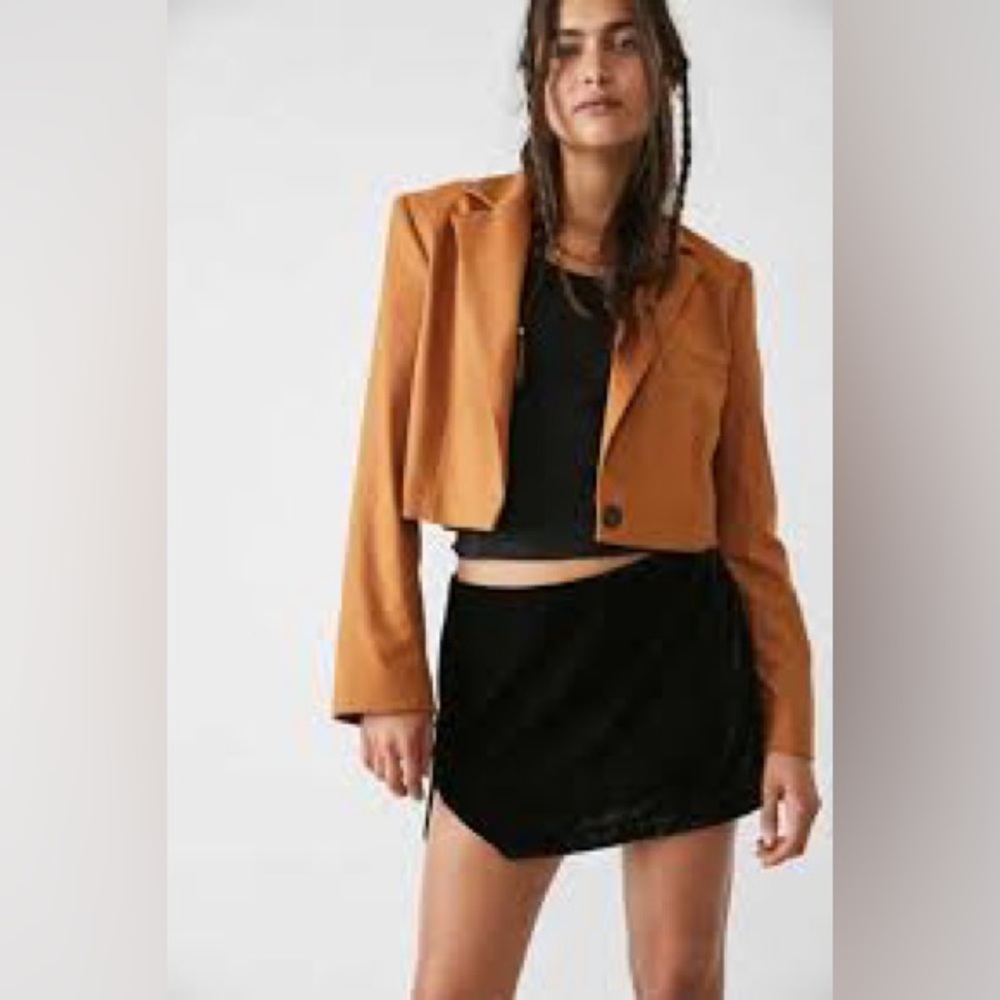 Free People. Block Party Cropped Blazer. Size Small. Amber.